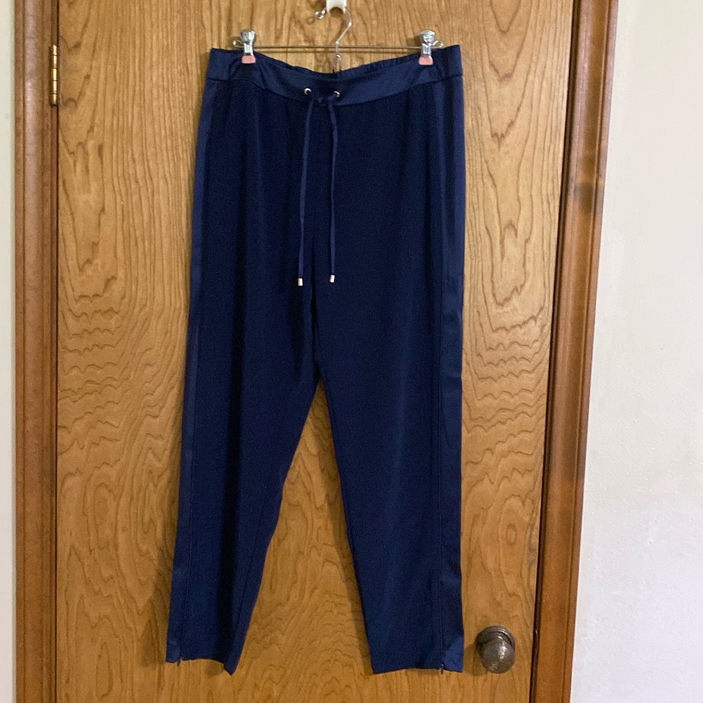 Chico’s Black Label Size 1.5 Navy Matte Shine Pull on Ankle Pants EUC